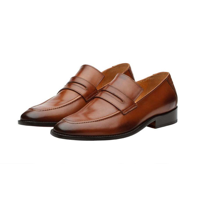 Tan Square Toe Penny Loafers