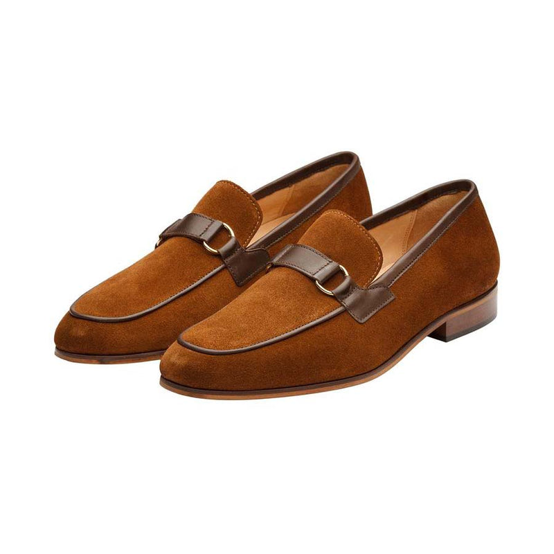Tan Suede with Brown Leather Buckle Loafer