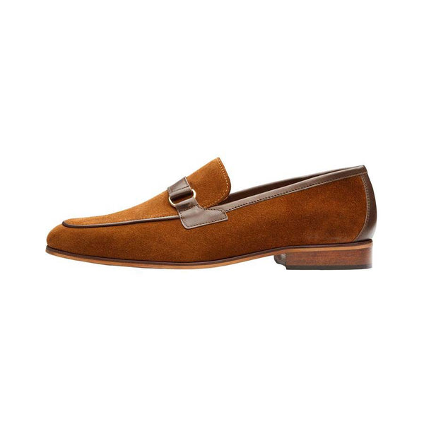 Tan Suede with Brown Leather Buckle Loafer