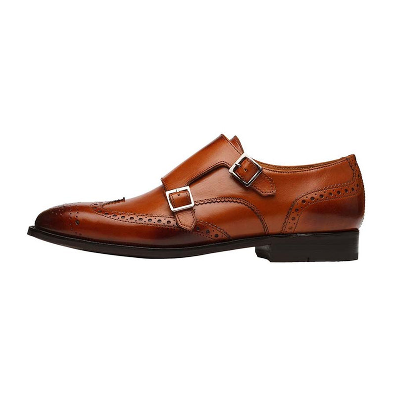 Tan Wingtip Double Monk Straps