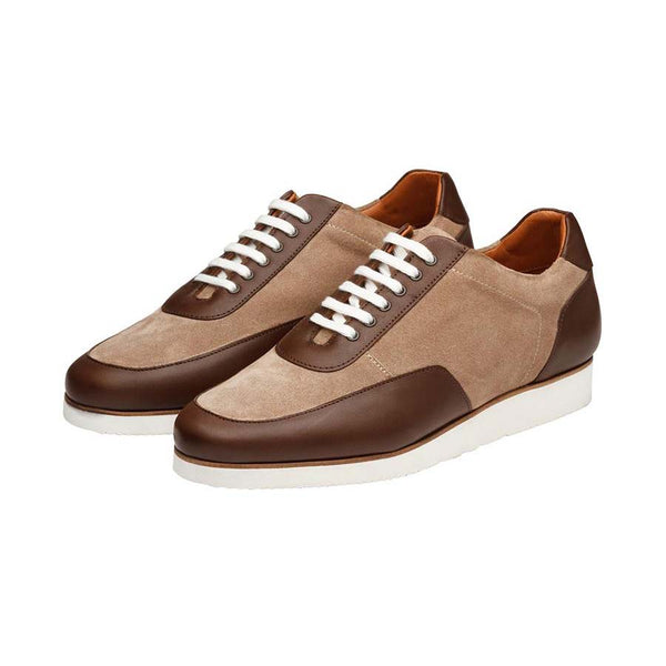 Brown + Cream Suede Combination Sporty Sneakers