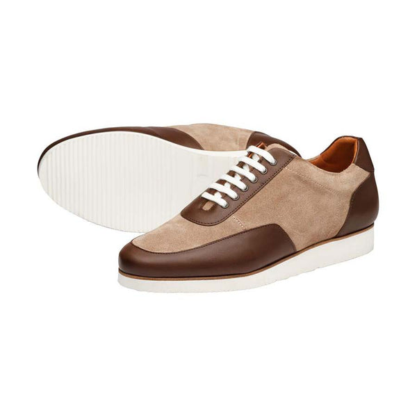 Brown + Cream Suede Combination Sporty Sneakers