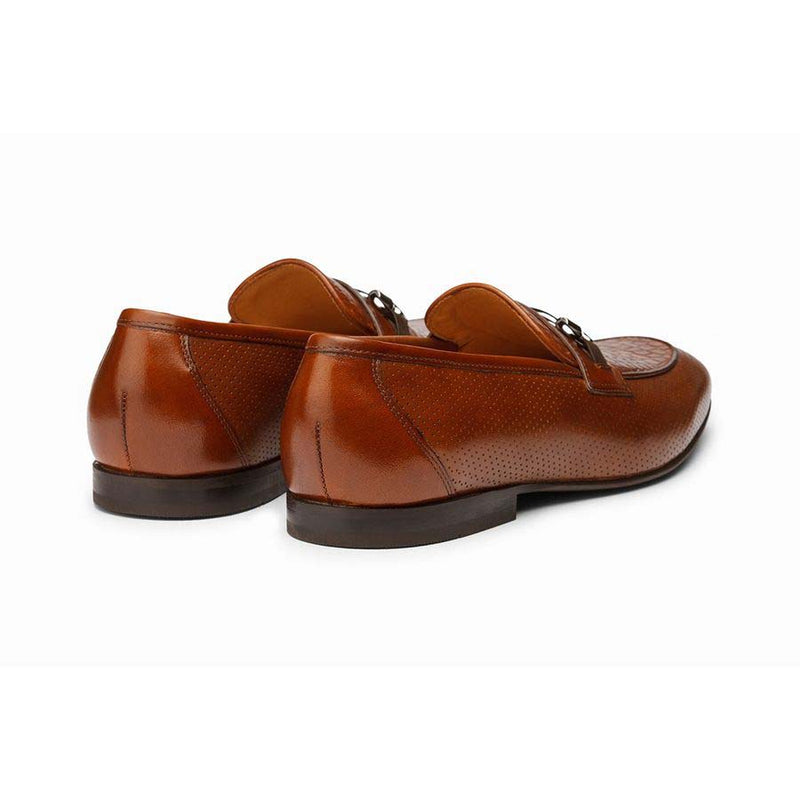 Cognac Punched Croco Buckle Loafers