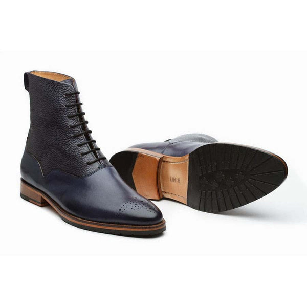 Navy Boots with Grain Detail