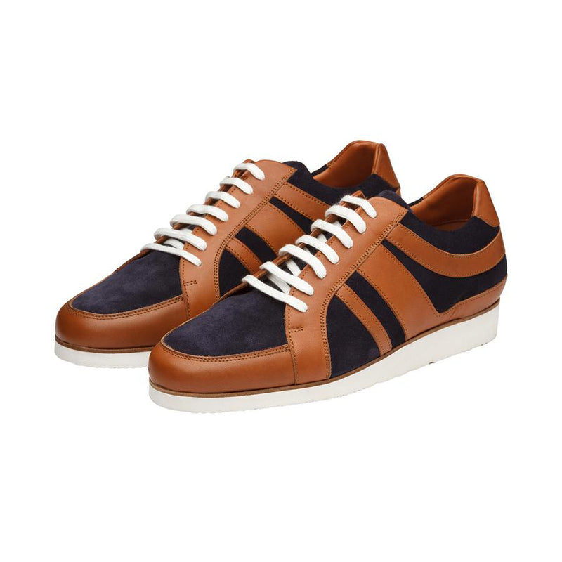Tan + Navy Suede Combination Sporty Sneakers