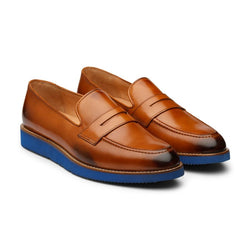 Tan Penny Loafers with Lightweight Blue sole