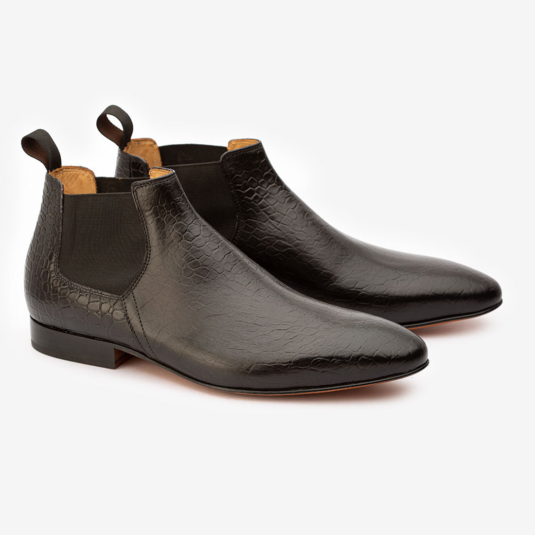 Black Croco Low Cut Chelsea Boots