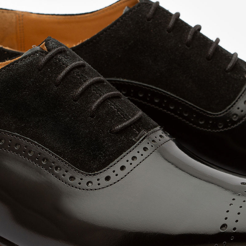 Black Patent Medallion Oxford with Suede detail