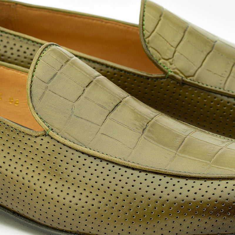 Green Perforated loafers with Croco detail