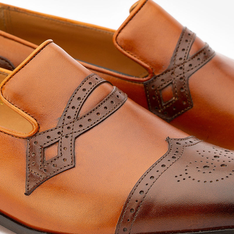 Tan + Brown Dual Tone Decorated Loafers