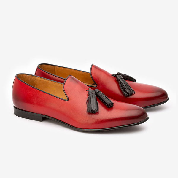 Red Loafers with Black Tassels