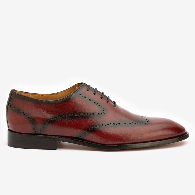 Burgundy Patina Punched Wholecut Oxfords