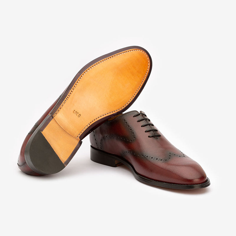 Burgundy Patina Punched Wholecut Oxfords