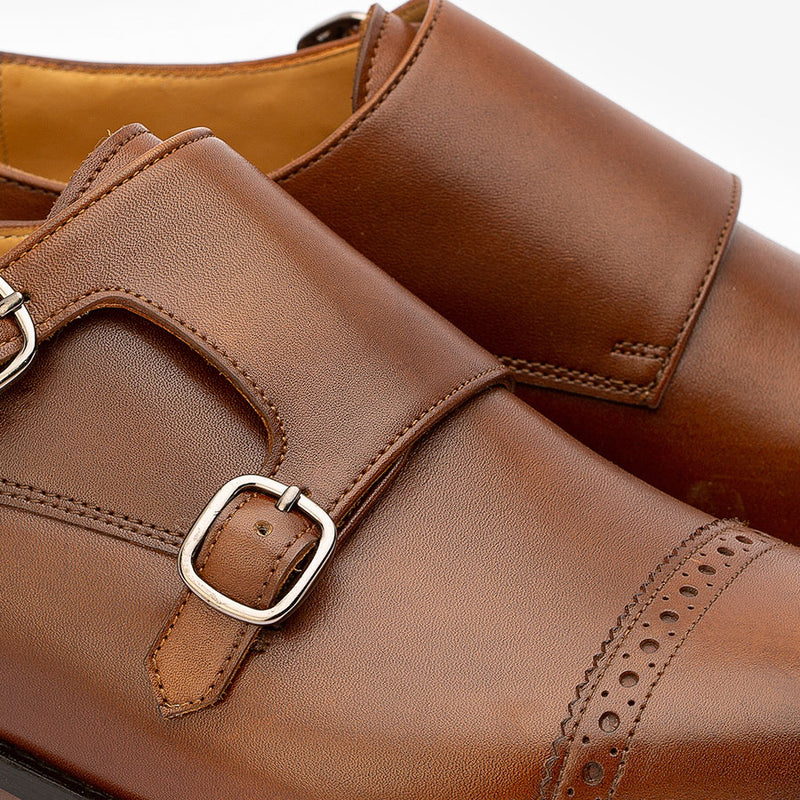 Brown Double Buckle Monk Straps