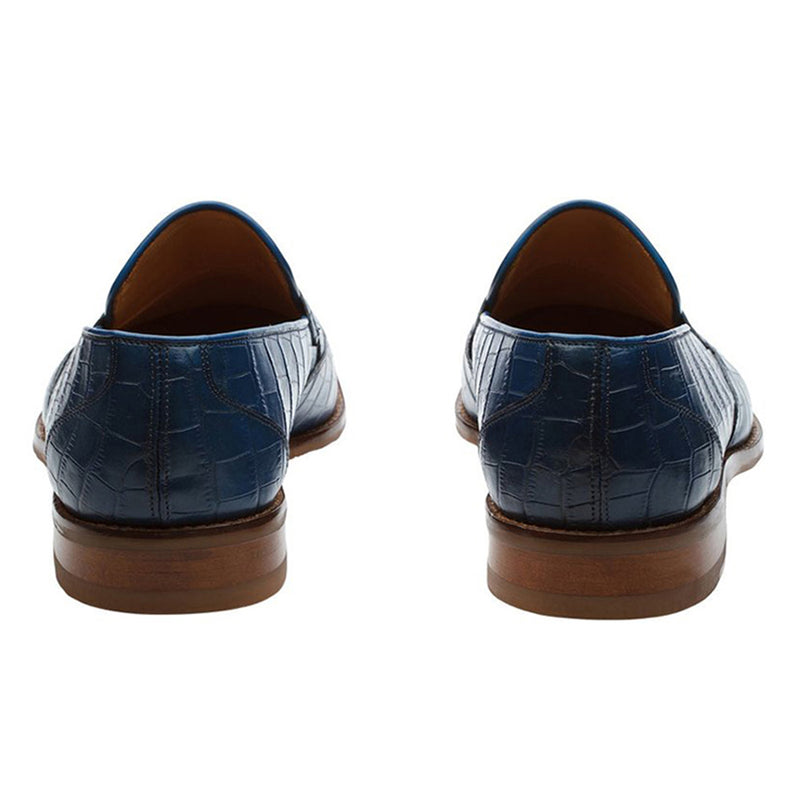 Blue Croco Wingcap Tassel Loafers