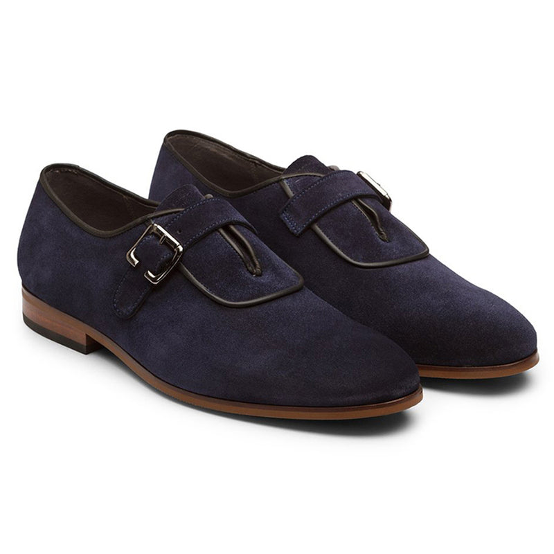 Navy Suede Single Strap Monks