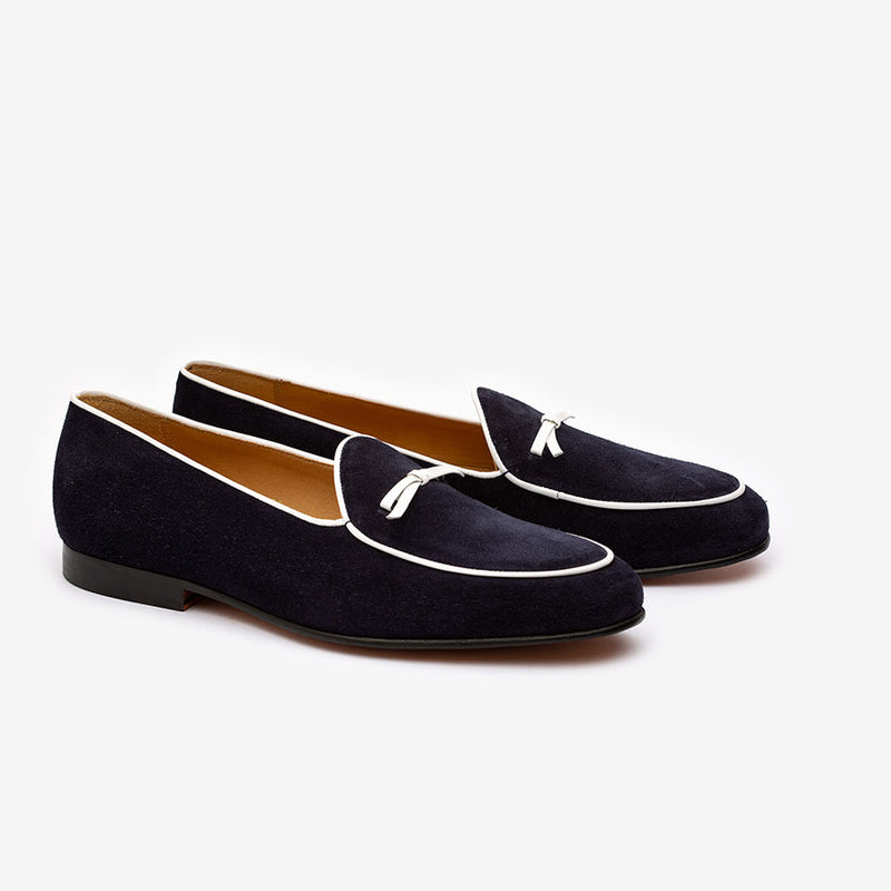 Navy Velvet + Bowtie loafers