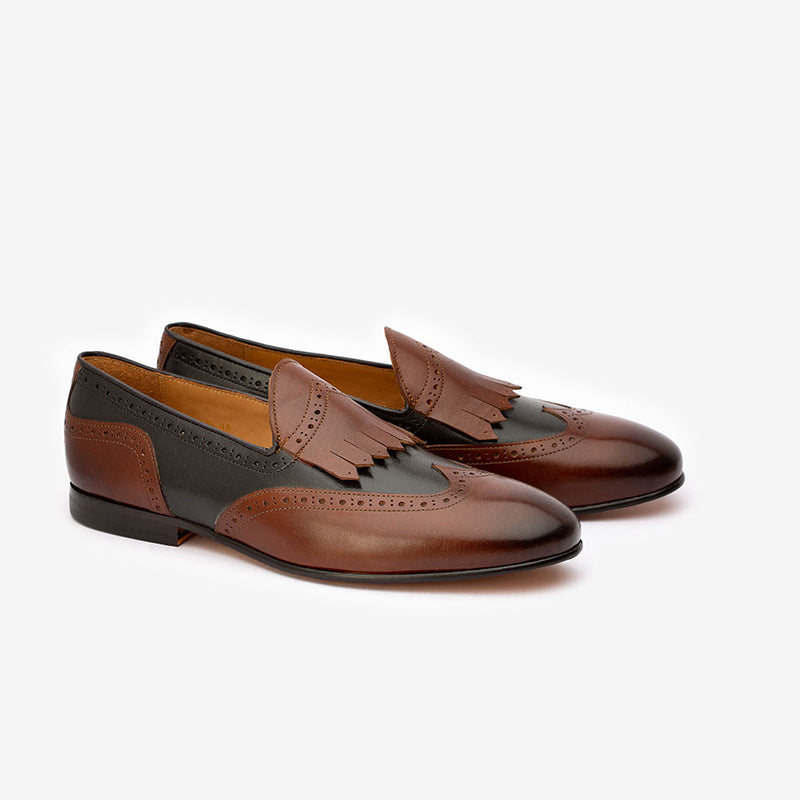 Brown Dual Tone Fringe Loafers