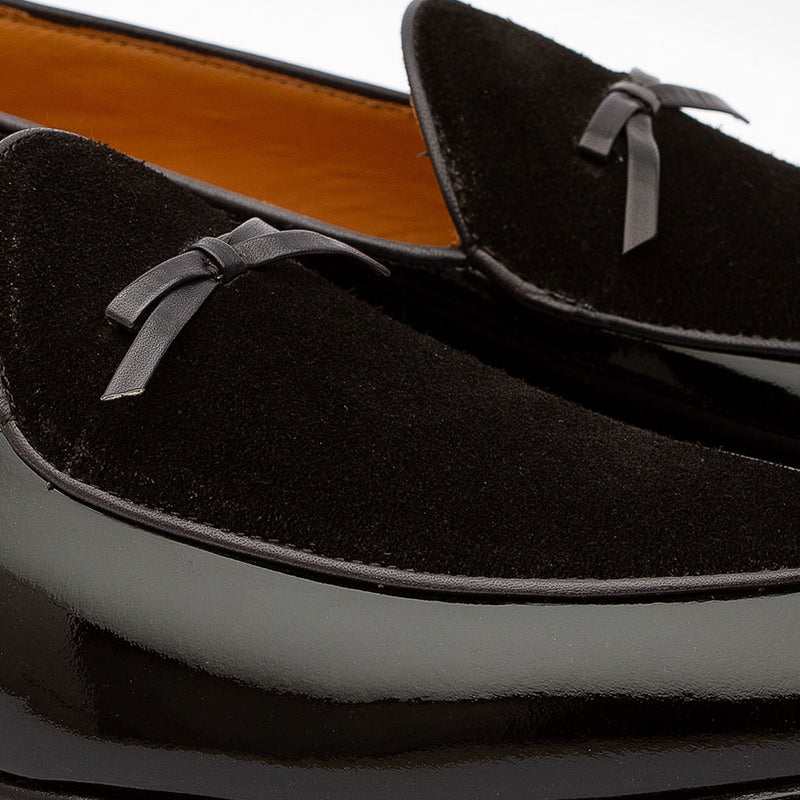 Black Patent Bowtie Loafers with Velvet Vamp