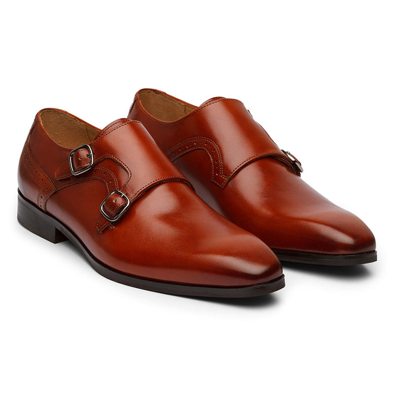 Cognac Chisel Monk Straps