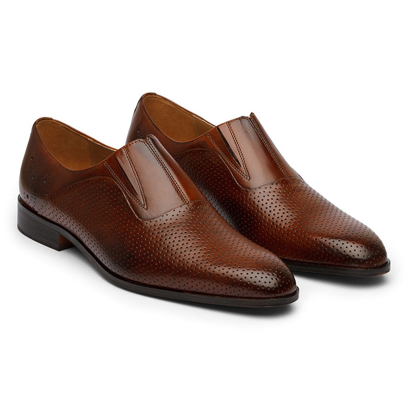 Brown Perforated Elastic Loafers