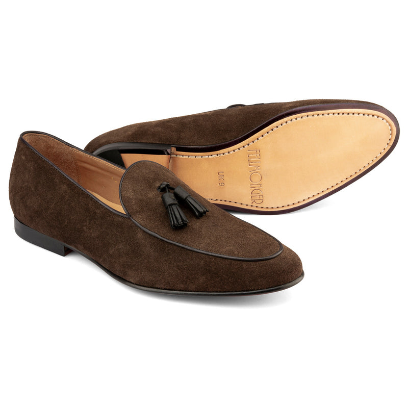 Brown Suede Tassel Belgian Loafers