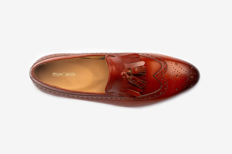 Brown French Tassel Loafers With Wing Tip