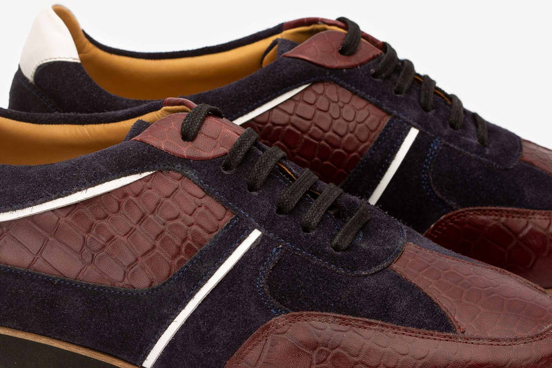 Burgundy Croco + Navy Suede Combination Sneaker