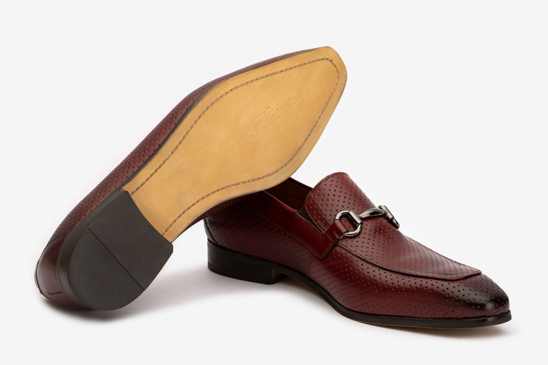 Burgundy Perforated Buckle Loafers