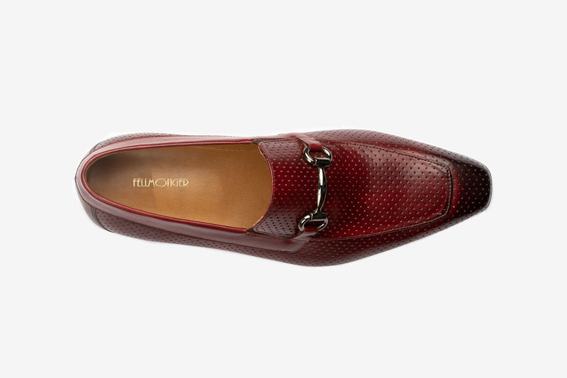 Burgundy Perforated Buckle Loafers