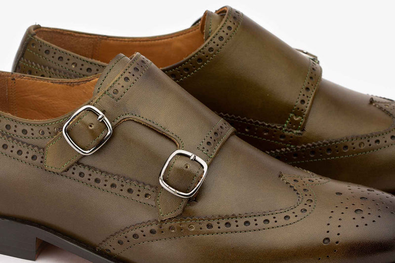 Olive Double Monk With Wingtip