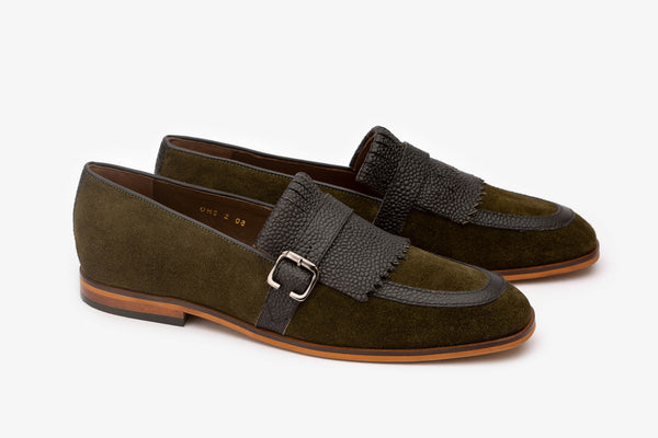 Olive Suede Slipon With Pebble Grain Detail