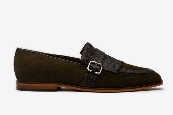 Olive Suede Slipon With Pebble Grain Detail