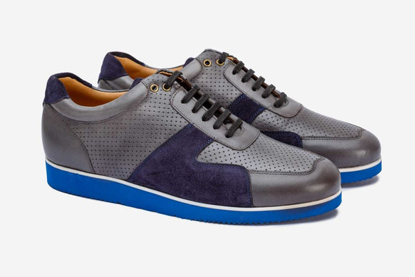 Print Texture Sneaker With Light Gray And Navy Suede
