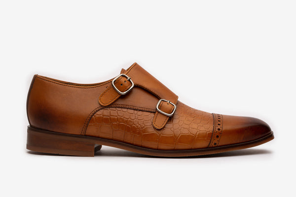 Tan Double Monks With Crocodile Detail