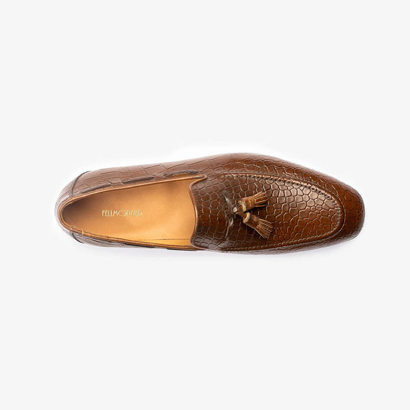 Brown Croco Penny Tassel Loafers