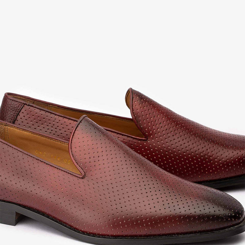 Burgundy Perforated Penny Loafer