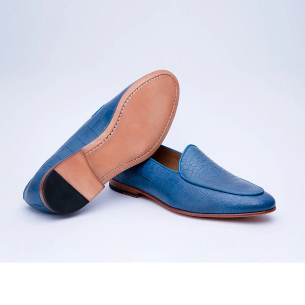 Blue Croco Belgian Loafers