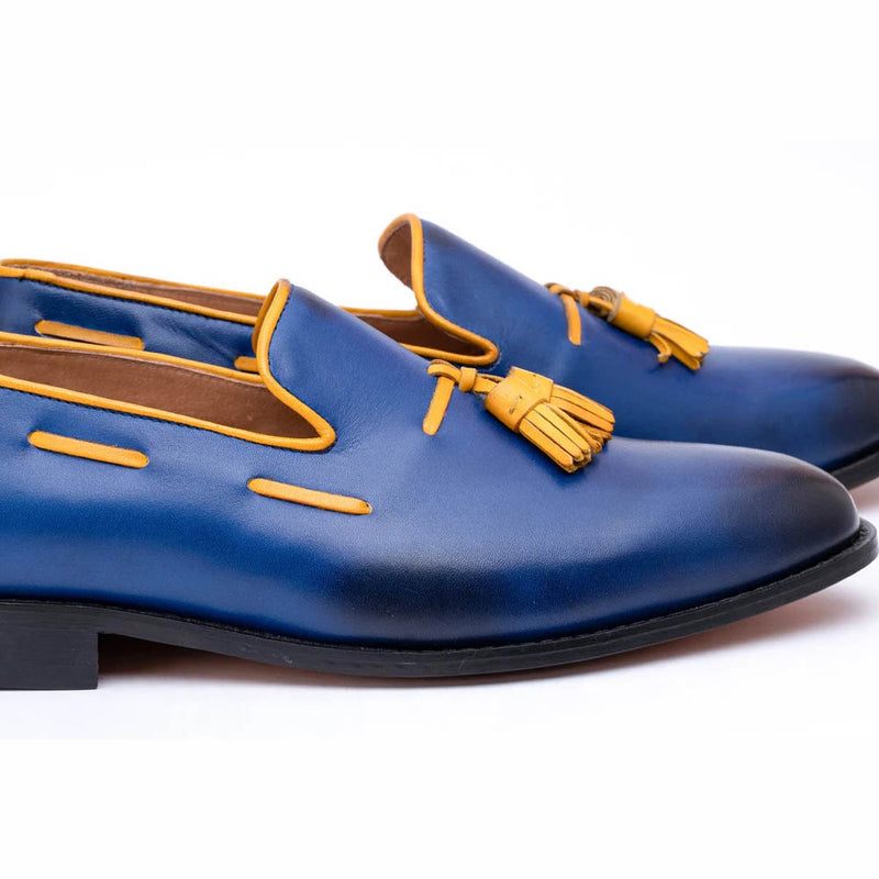 Blue Loafers with Yellow Tassels