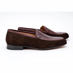 Brown Suede Loafer With Burgundy Croco Detail