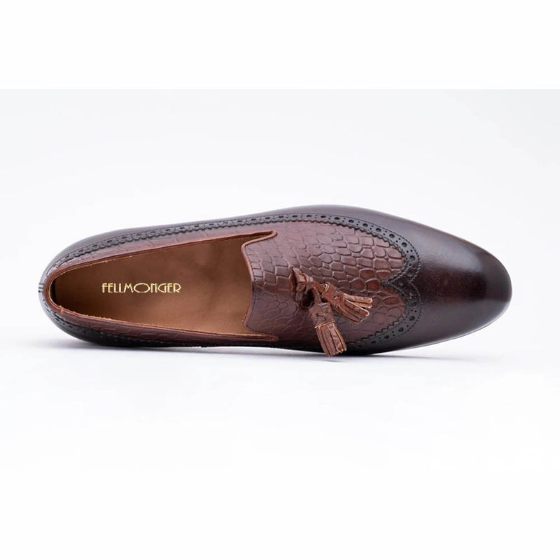 Brown Wingtip Tassel Loafer With Croco Detail