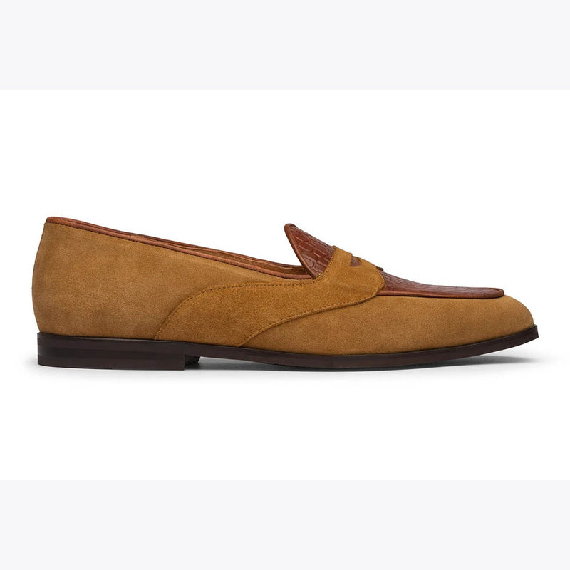 Suede Belgian Loafers with Croco Detail