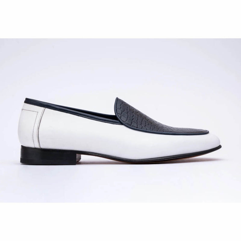 White Loafers With Navy Croco Detail