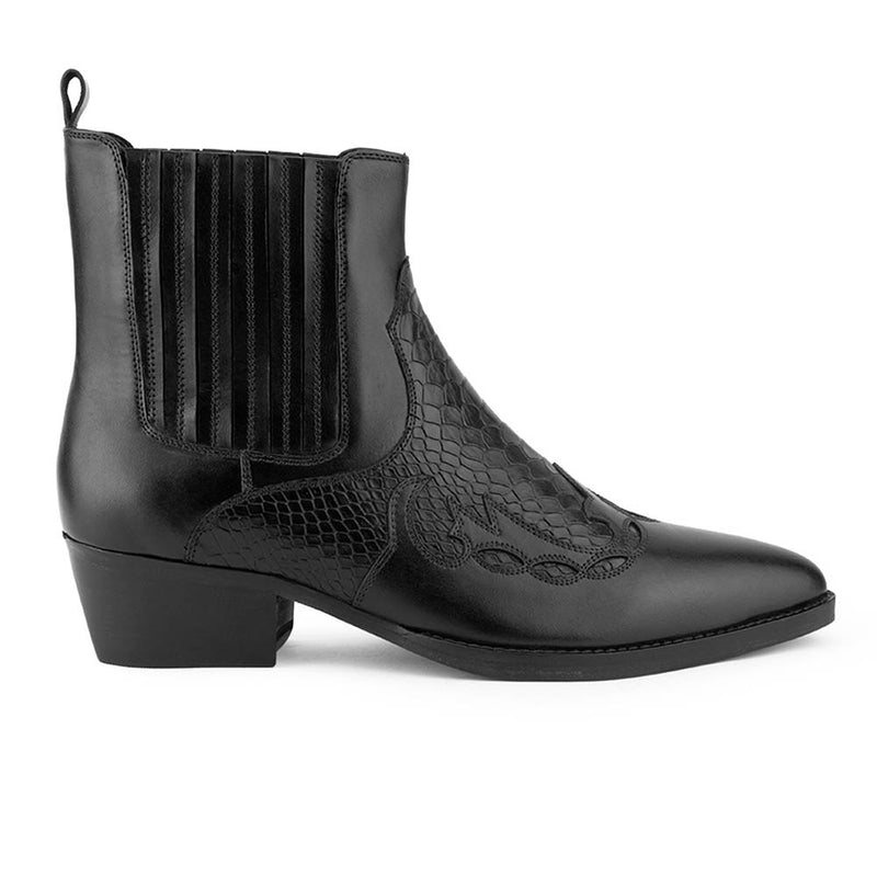 Black Western Cowboy Boot With Croco Detail