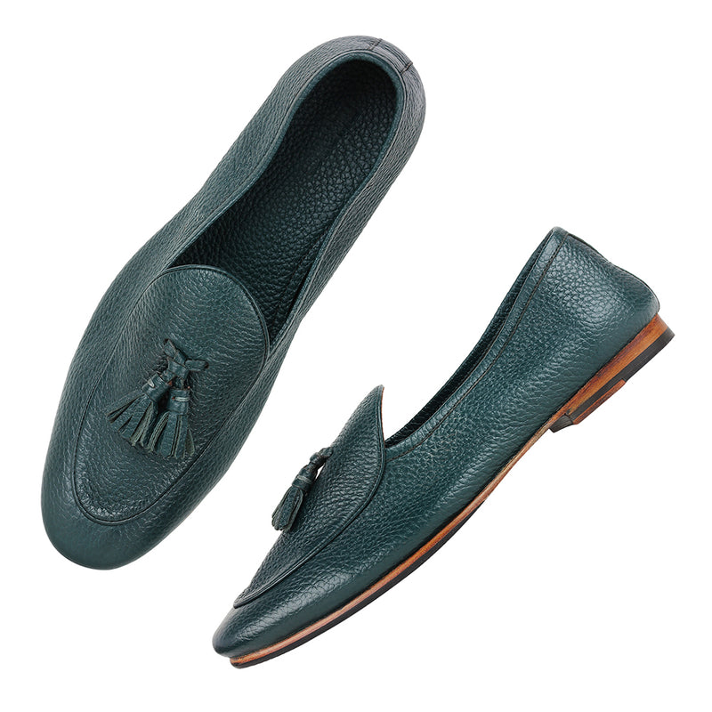 Green Unlined Supersoft City Tassel Loafers