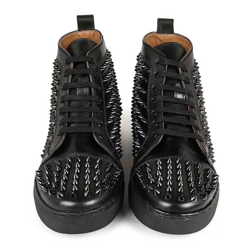 Black Spiked Mid-Top Sneakers