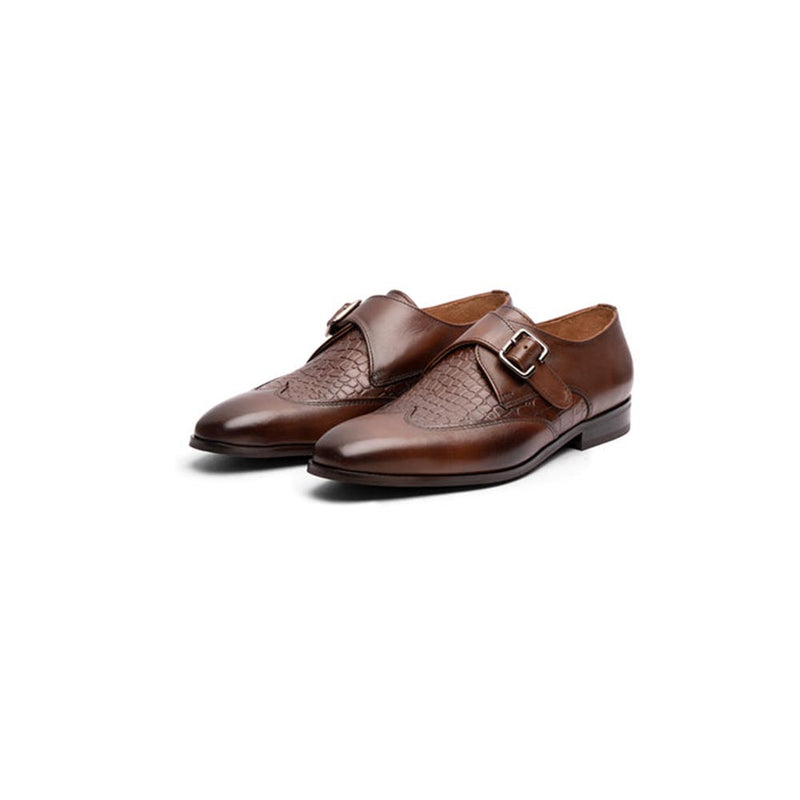 Brown Single Monk With Croco Detail