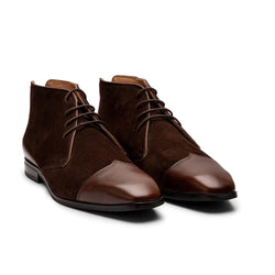 Brown Suede Chukka Boot With Leather Captoe