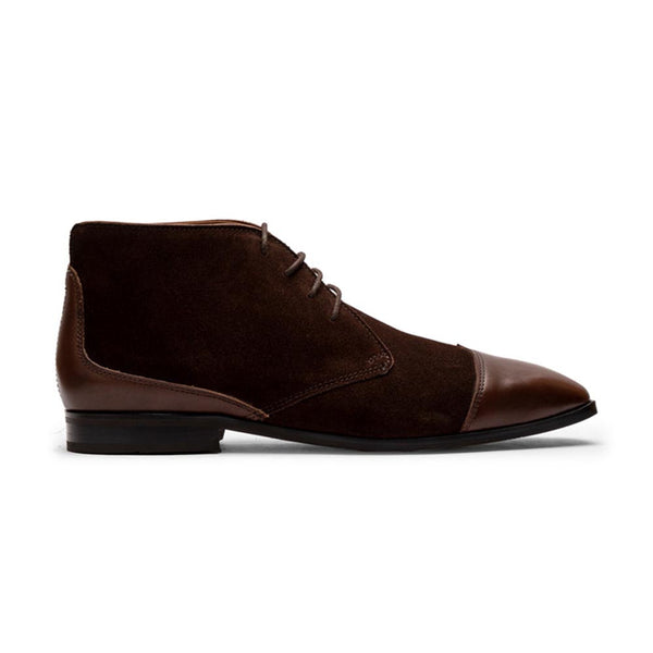 Brown Suede Chukka Boot With Leather Captoe
