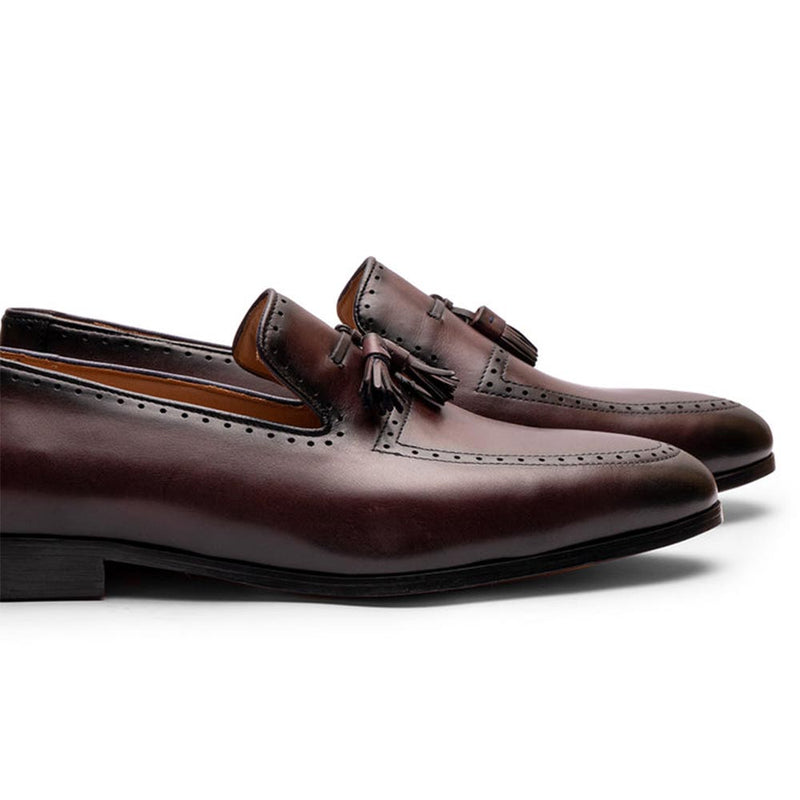 Burgundy Tassel Loafer With Punched Detail